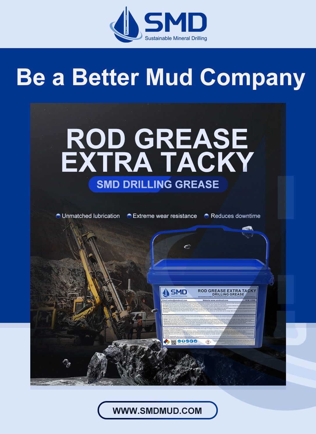 SMD Rod grease extra tacky equal to AMC Rod Grease Xtra Tacky AMC GORILLA GRIP, MUD LOGIC DD GREASE - ULTRA TACKY, MUDEX BIO TACK XT ROD GREASE, and TIGER FLUIDS TIGER SUPER TACKY ROD GREASE.
