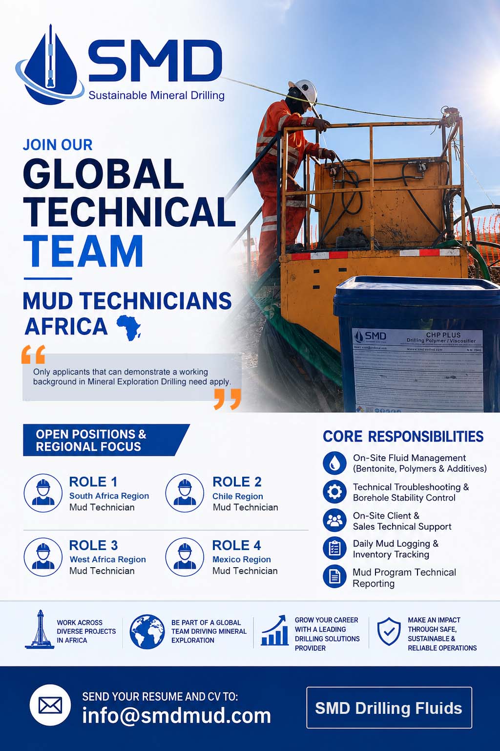 A professional drilling fluids engineer managing mud systems for SMD Sustainable Mineral Drilling